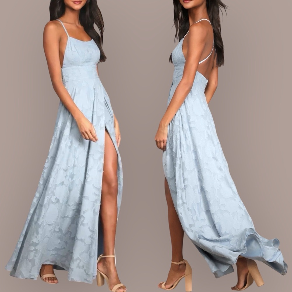 NWT Lulus Let There Be Romance Slate Blue Floral Burnout Maxi Dress